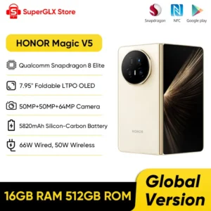 HONOR Magic V5 – Version mondiale originale, Snapdragon 8 Elite, écran OLED double HDR de 7.95 pouces, batterie 5820mAh, superCharge 66W, NFC eSIM