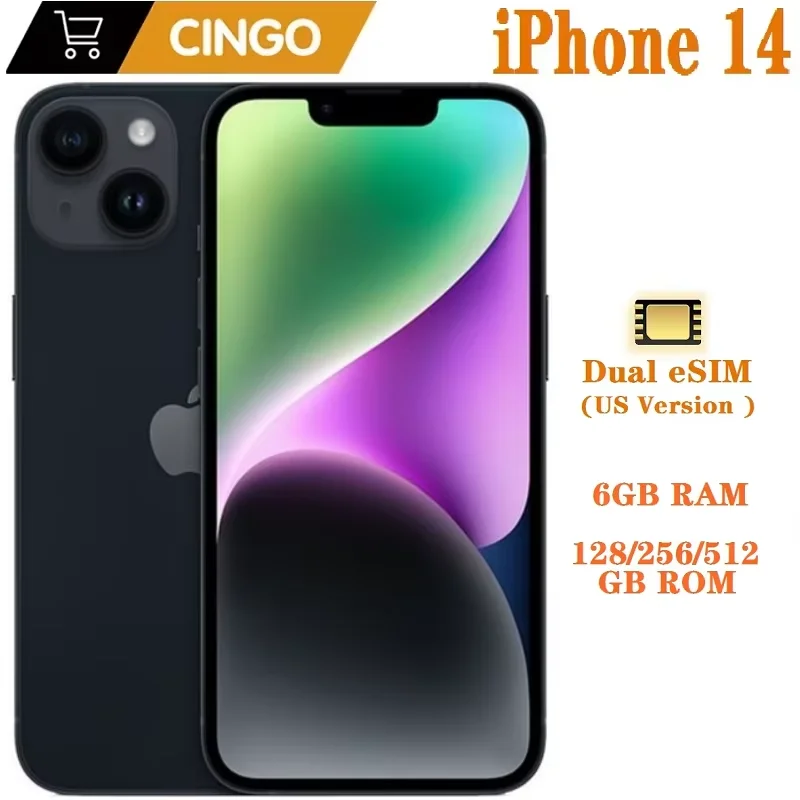 Apple iPhone 14 6GB RAM 128GB /256GB /512GB ROM double eSIM 6.1 "véritable Super Retina OLED Face ID NFC A15 5G téléphone portable d'origine