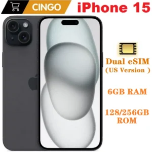 iPhone 15 double eSIM 128/256GB ROM 6GB RAM 6.1 "véritable Super Retina OLED Face ID NFC A16 Original 95% nouveau téléphone portable 5G iphone15